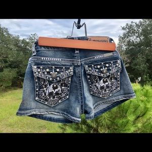 Platinum Plush shorts, Skull Detail on back pocket embellished in Rhinestones
